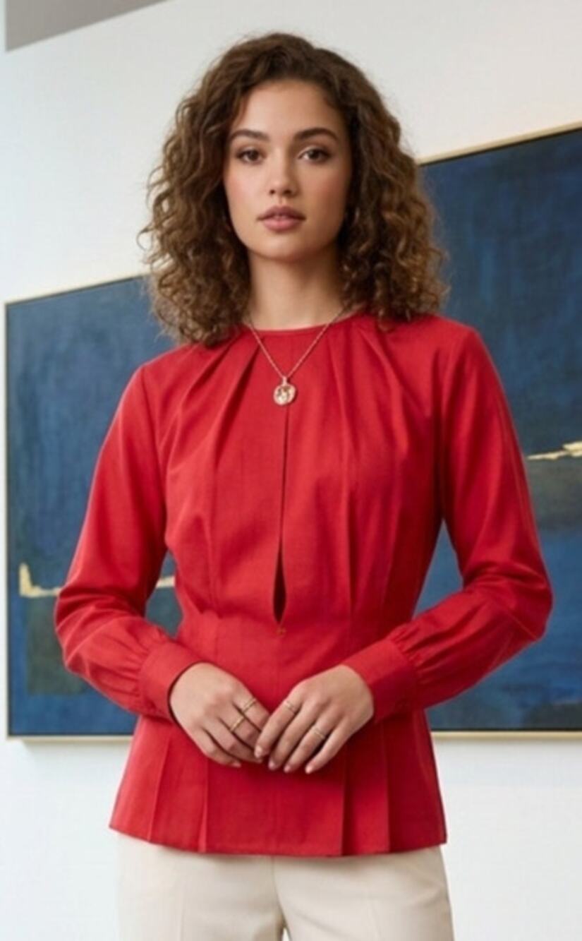 Vintage Handmade Red Fitted Edwardian Style Minimalist Blouse